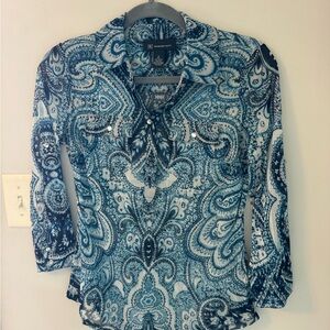 INC International Concepts Blue and White Paisley Blouse